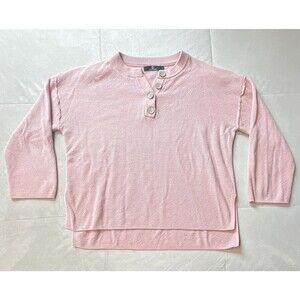 Lillusory Pink Knit Henley Button Pullover Sweater Women’s L LS055